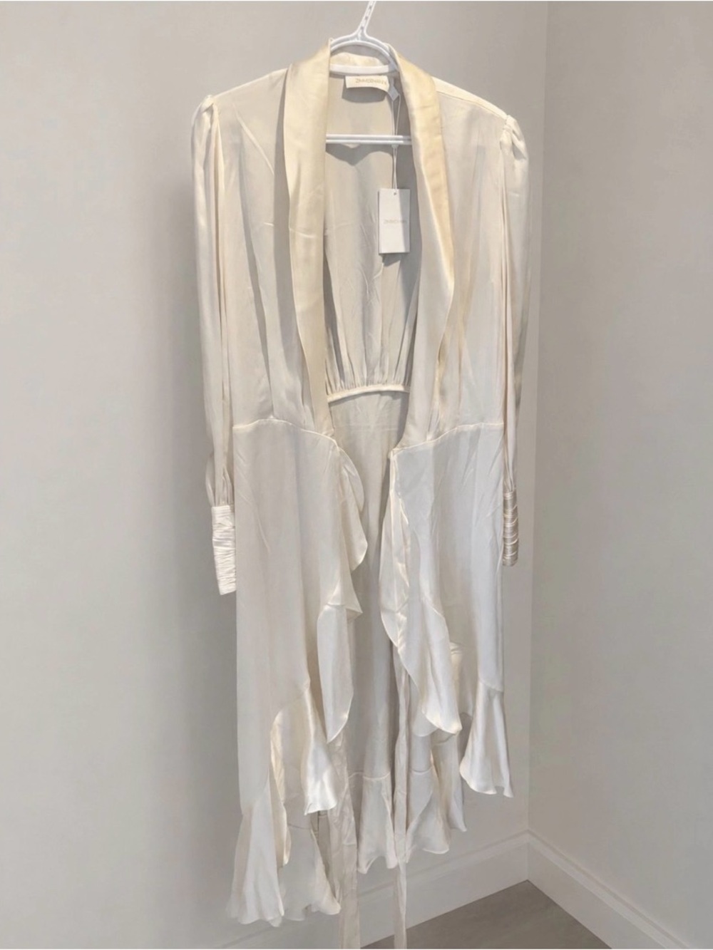 Zimmermann Ivory Satin Wrap Midi Dress - Picture 3 of 6